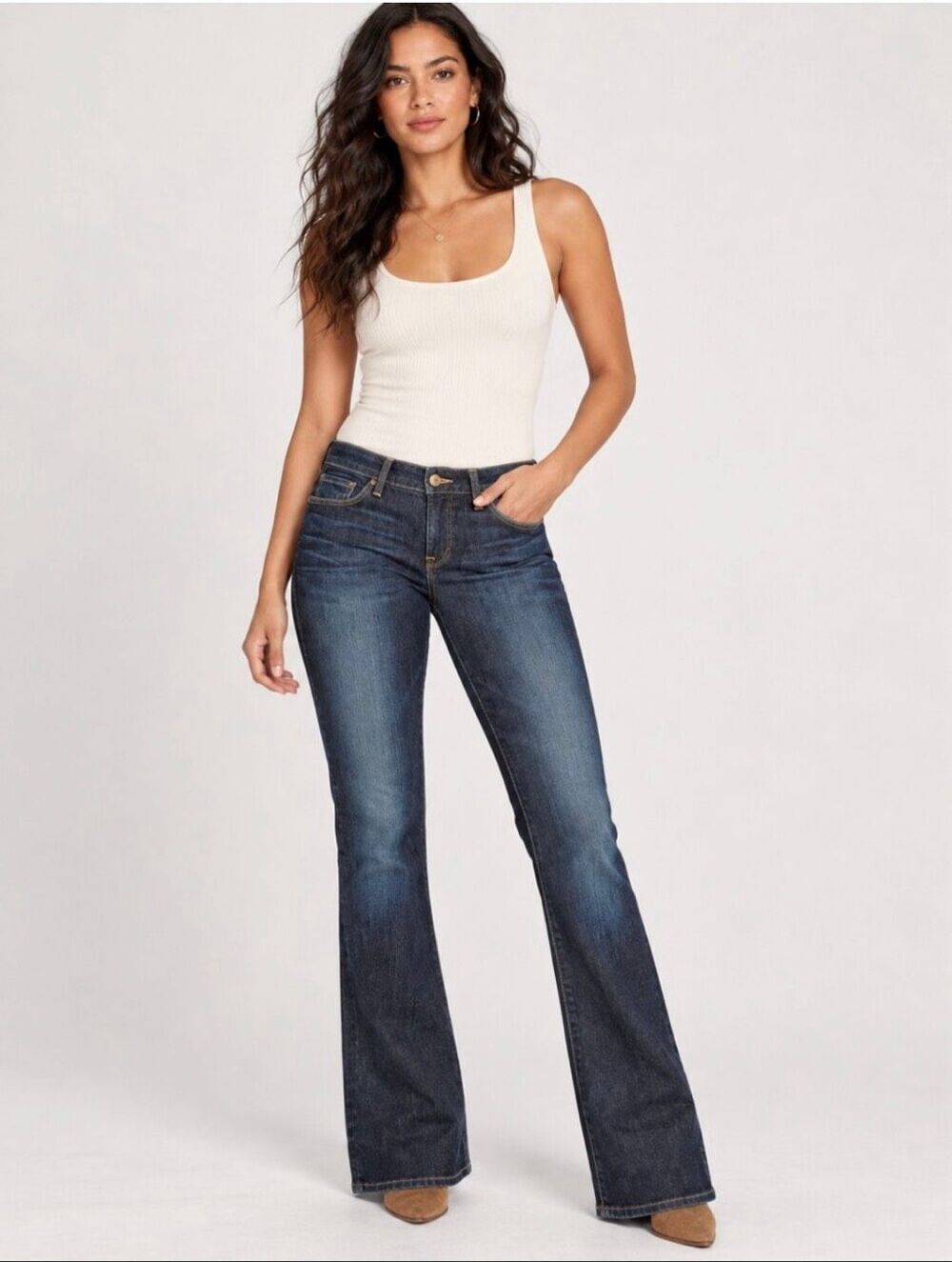 Lucky Brand Lolita Boot White Oak Cone Denim Jeans Made in USA Size 4/26 Long